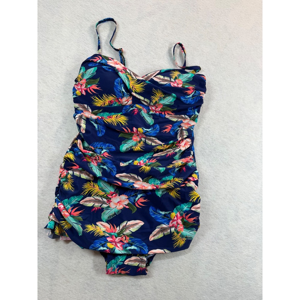 Shore Shapes Women Blue Tropical Floral One‎ Piece Swimsuit Size 8 NWT 2305-23B